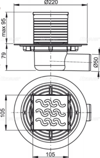 Сливной трап AlcaPlast 105 ? 105/50мм решетка - хром  APV102